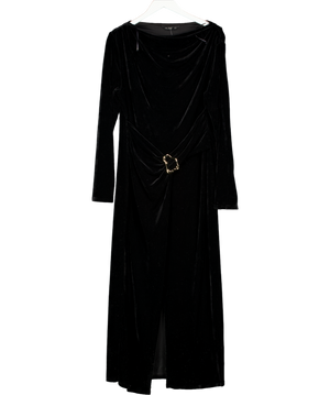 F&F Black Draped Velvet Dress With Gold Buckle UK 18