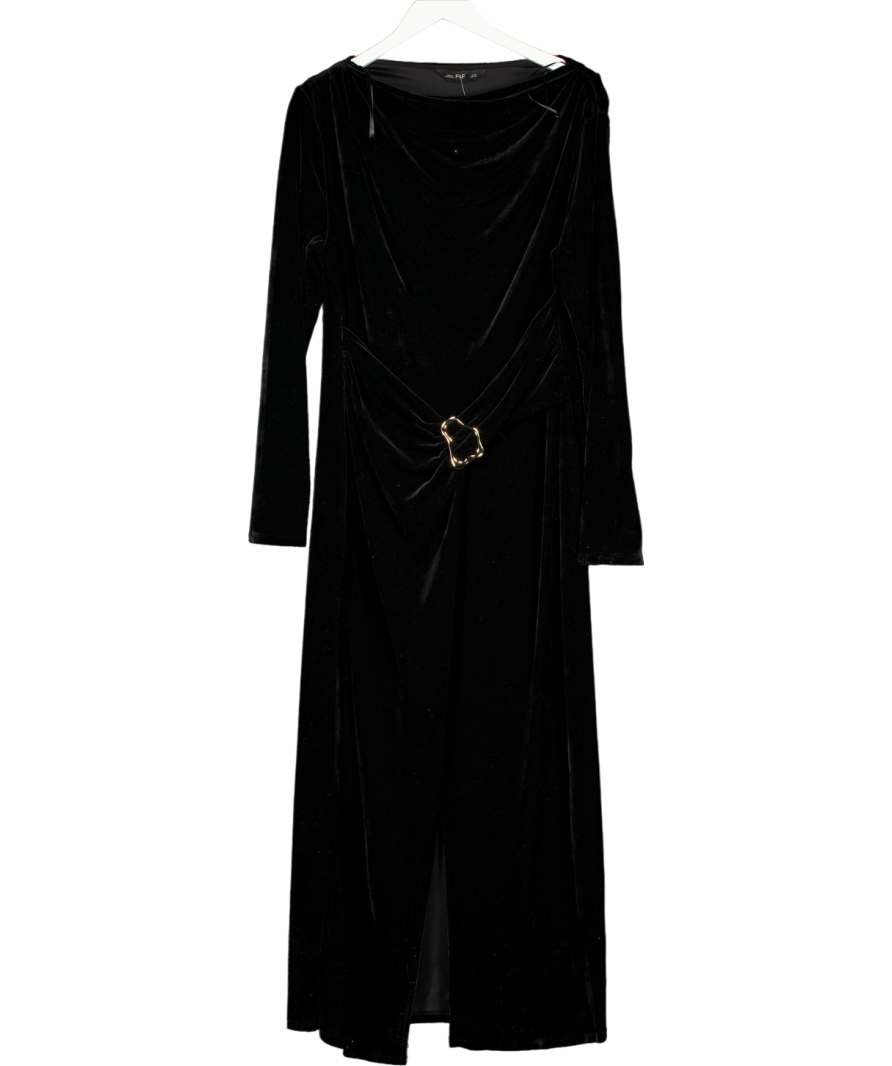 F&F Black Draped Velvet Dress With Gold Buckle UK 18