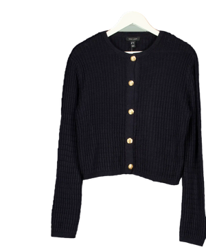 NEW LOOK Navy Blue Compact Knit Gold Button Cardigan UK 10