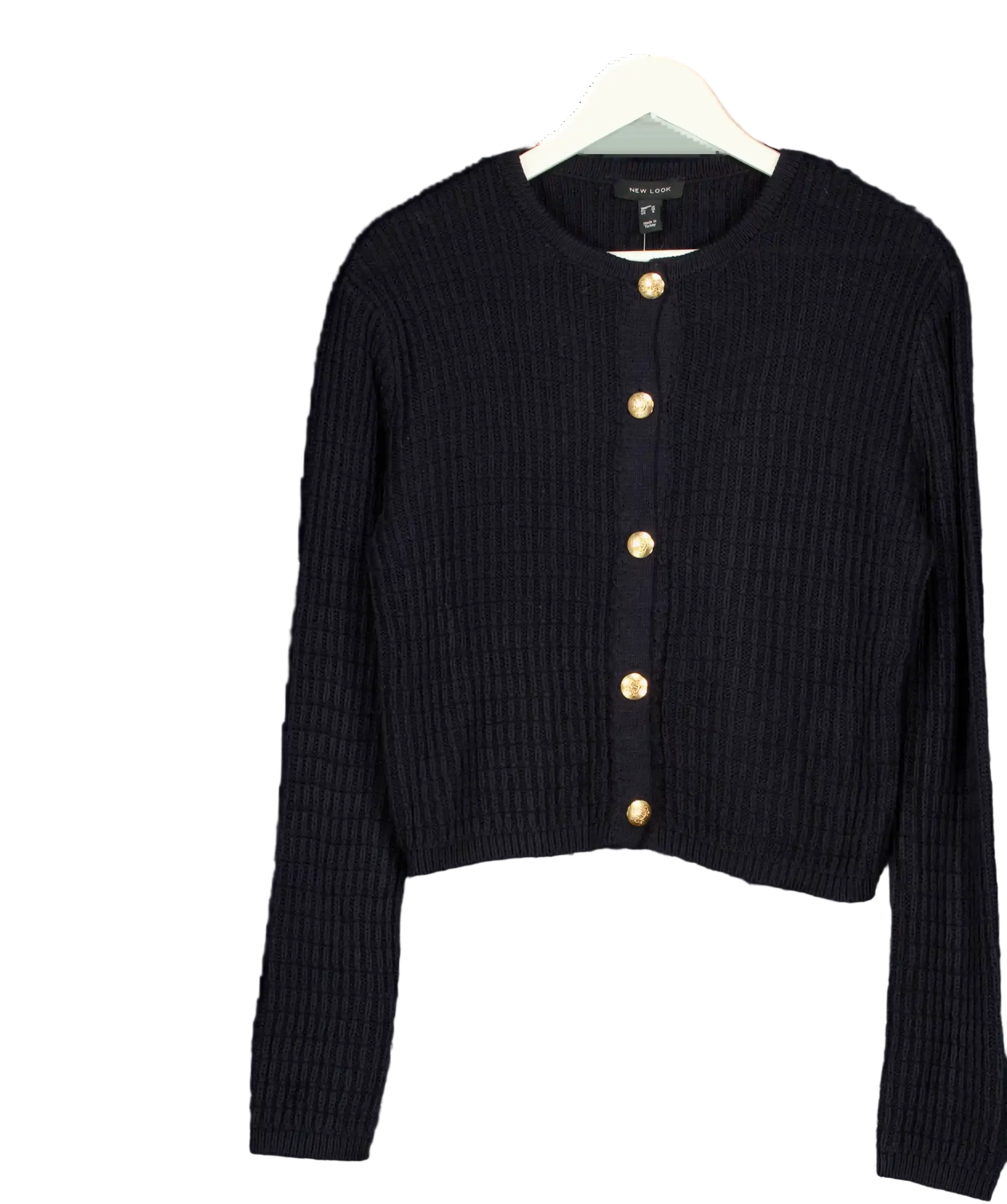NEW LOOK Navy Blue Compact Knit Gold Button Cardigan UK 10