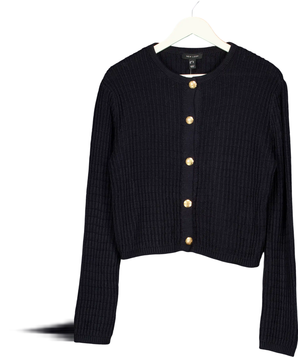 NEW LOOK Navy Blue Compact Knit Gold Button Cardigan UK 10