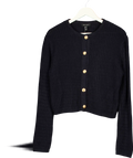 NEW LOOK Navy Blue Compact Knit Gold Button Cardigan UK 10