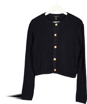 NEW LOOK Navy Blue Compact Knit Gold Button Cardigan UK 10