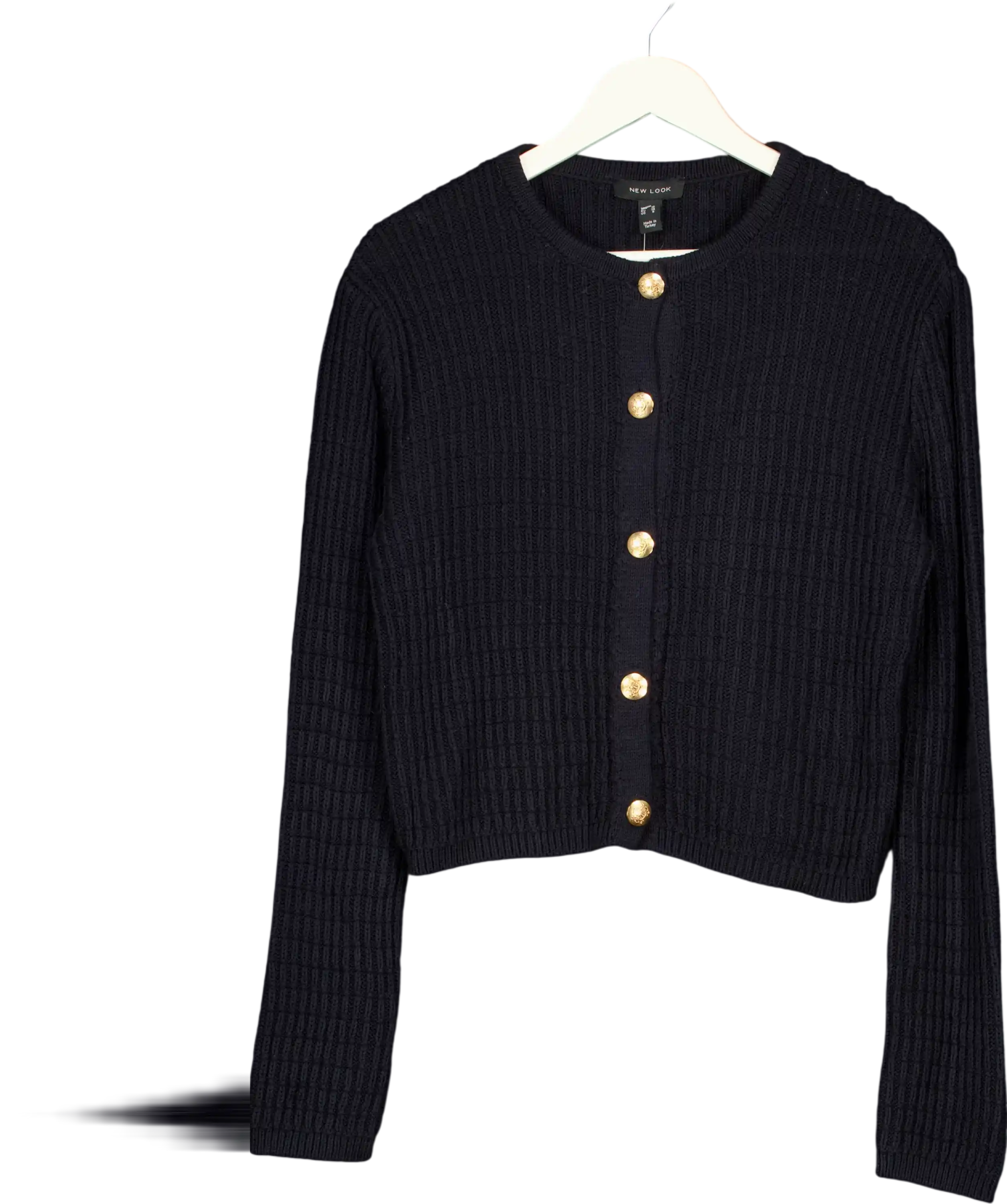 NEW LOOK Navy Blue Compact Knit Gold Button Cardigan UK 10