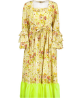 Batsheva Yellow Laura Ashley Waverley Witton Floral Print Midi Dress UK 14