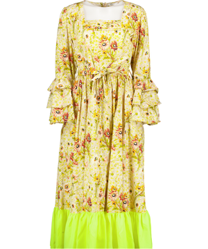 Batsheva Yellow Laura Ashley Waverley Witton Floral Print Midi Dress UK 14