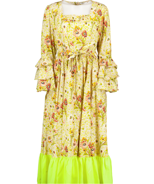 Batsheva Yellow Laura Ashley Waverley Witton Floral Print Midi Dress UK 14