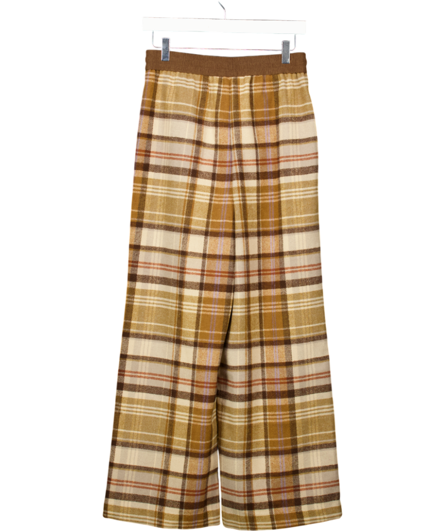 Urban Revivo Brown Contrast Check Pull On Wide Leg Pants UK S