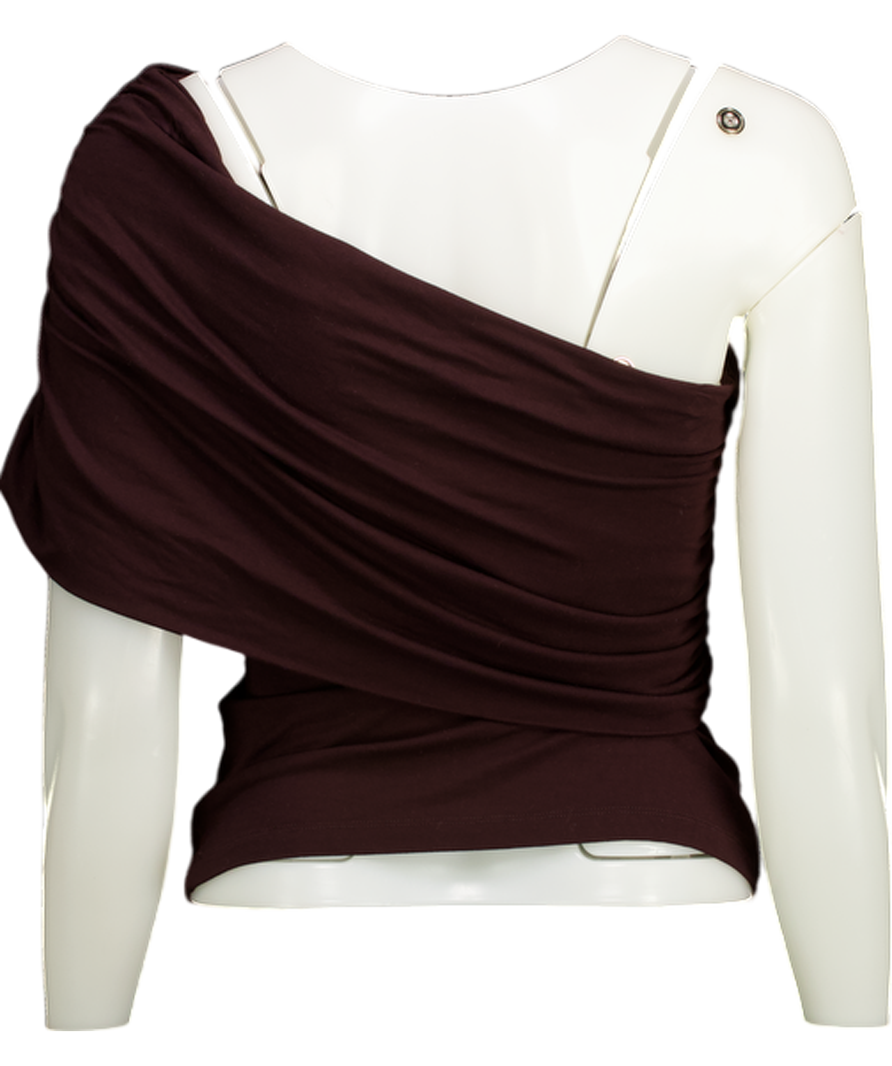 MINT VELVET Burgundy Brown One Shoulder Draped Top UK S