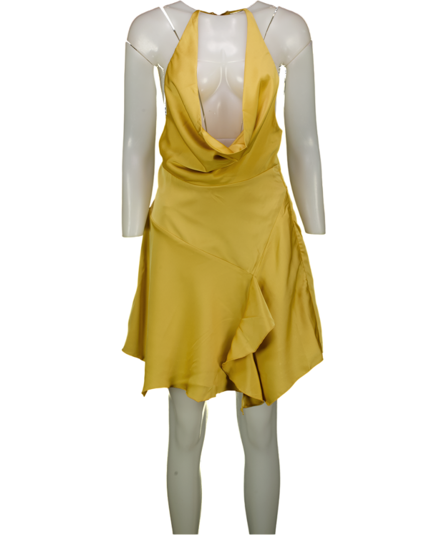 Oh Polly Yellow Halter Cowl Neck Mini Dress In Gold UK 10
