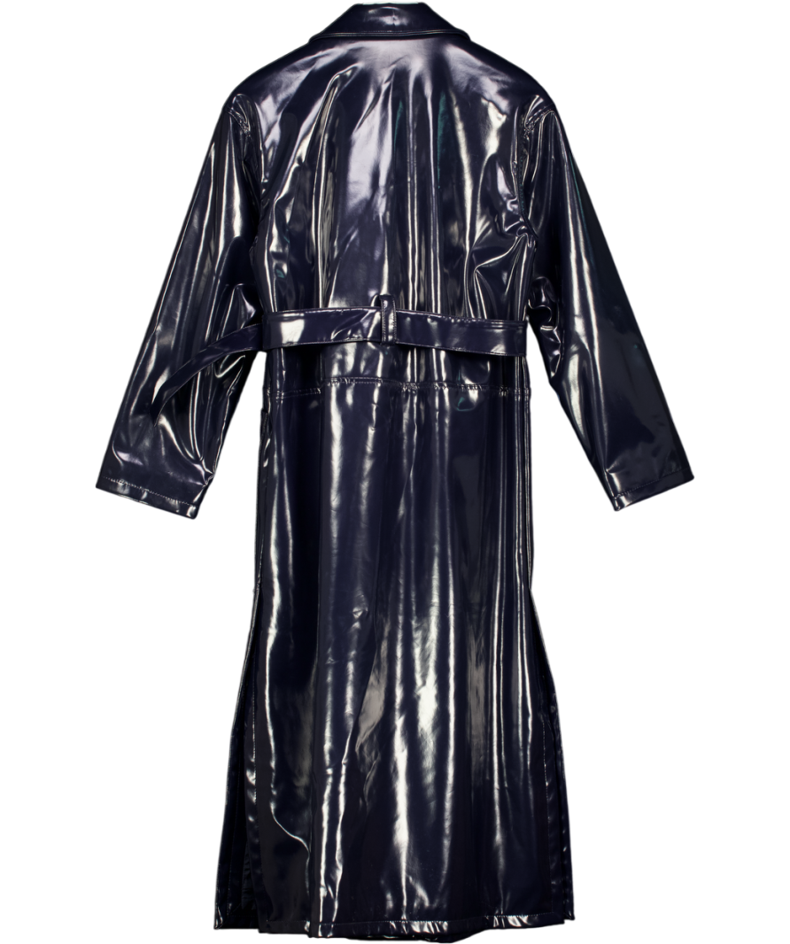TED BAKER Navy Blue Tinnah Single-breasted Vinyl Trench Coat Sz0 UK 6