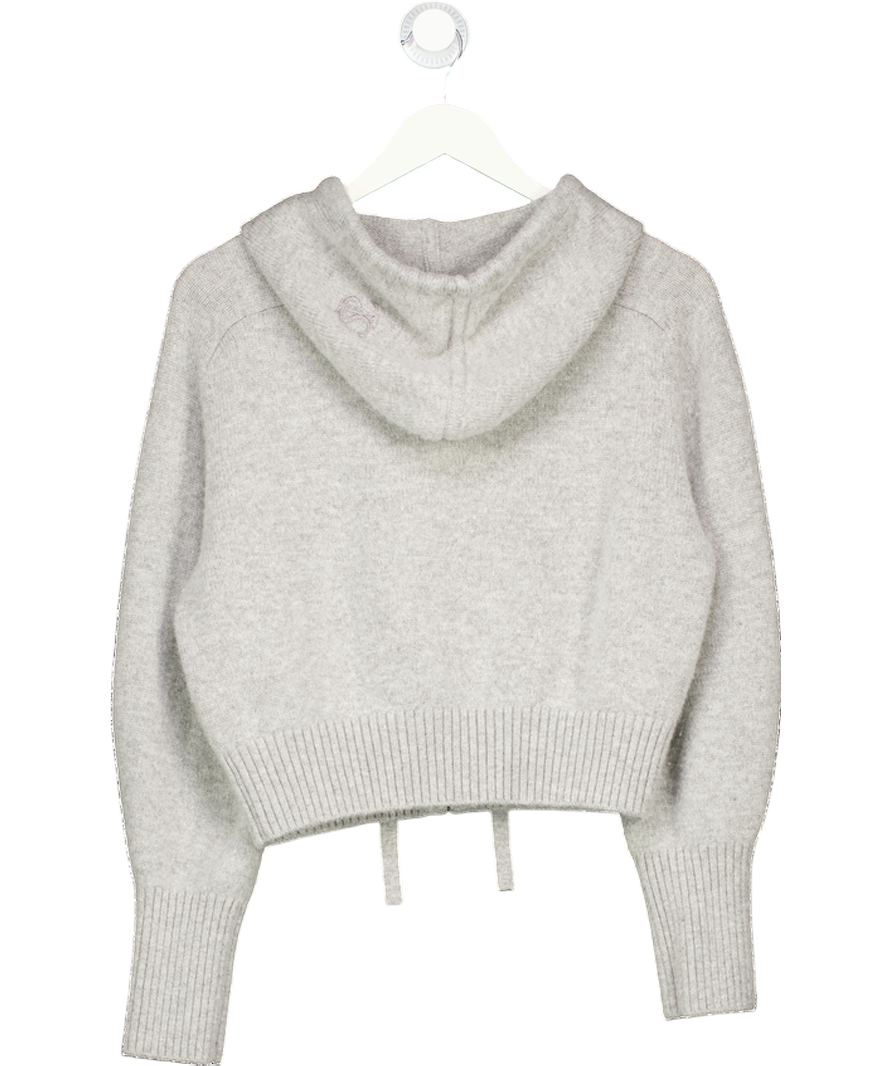 LILYSILK Grey Cropped Wool-cashmere Blend Zip Hoodie UK M