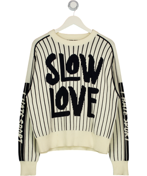 Slow Love Cream The 'i Hate Sport' Hand Knitted Crew Neck Jumper UK S/M