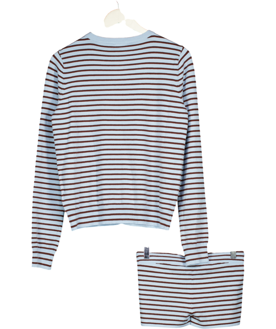 EDIKTED 2-piece Blue / Brown Striped Long Sleeve Top (uk L) & Shorts UK XS