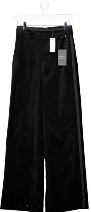 Karen Millen Black Velvet Grosgrain Detail Tailored Wide Leg Trousers UK 6