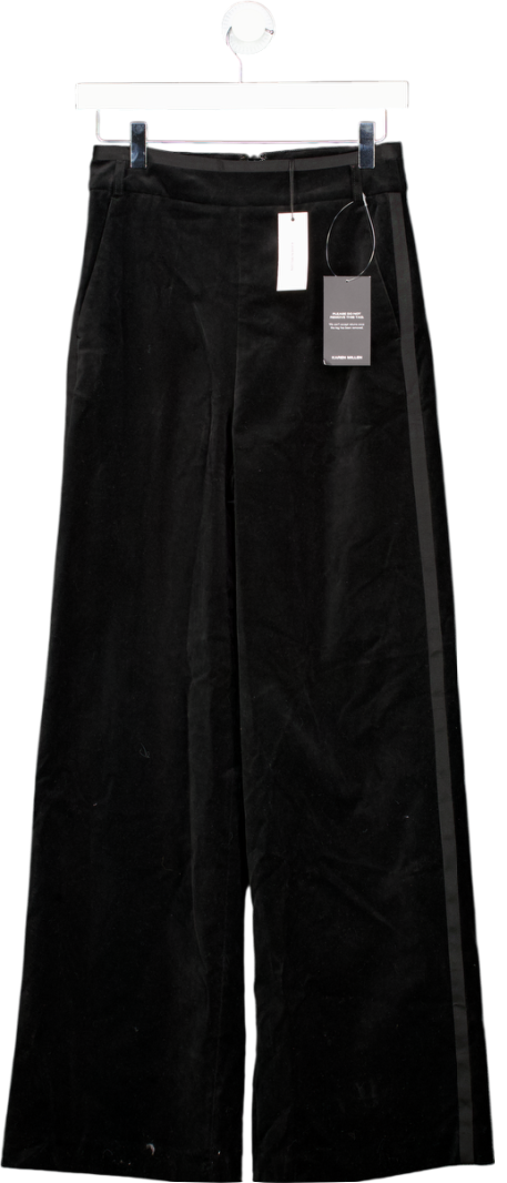 Karen Millen Black Velvet Grosgrain Detail Tailored Wide Leg Trousers UK 6