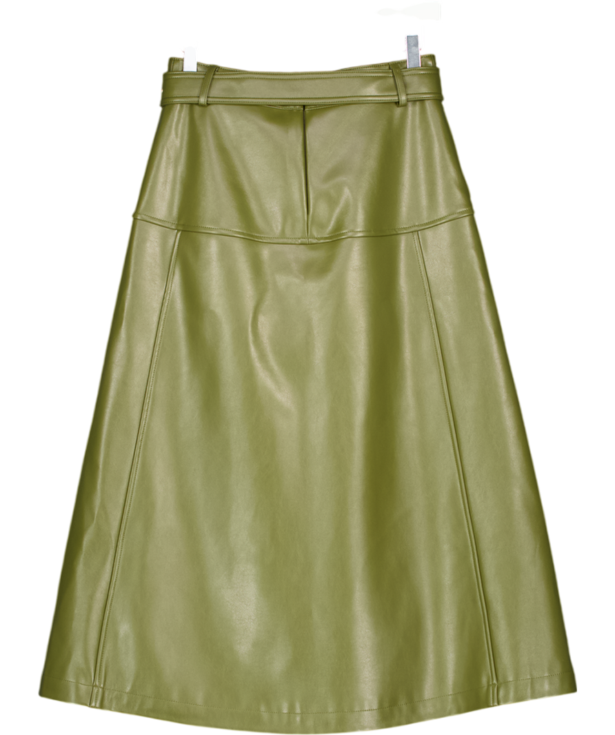Karen Millen Khaki Green Faux Leather Belted Full Skirt UK 8