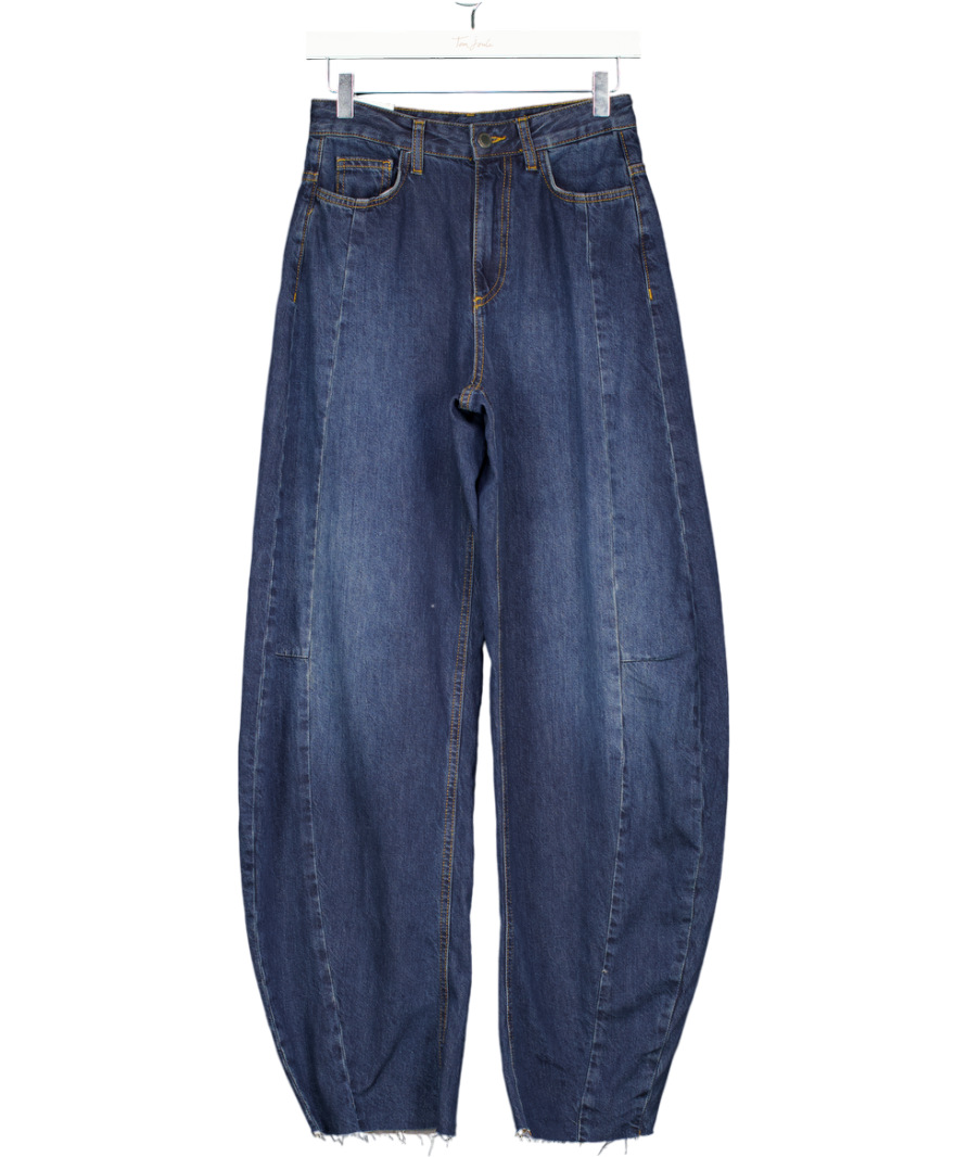 ZARA Dark Blue Zw Collection Horseshoe Barrel Mid-waist Jeans UK 4