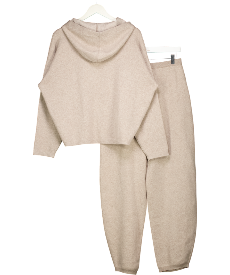 LOUNGE 2-piece Beige Knit Logo Hoodie And Wide Leg Jogger Set UK XS/S