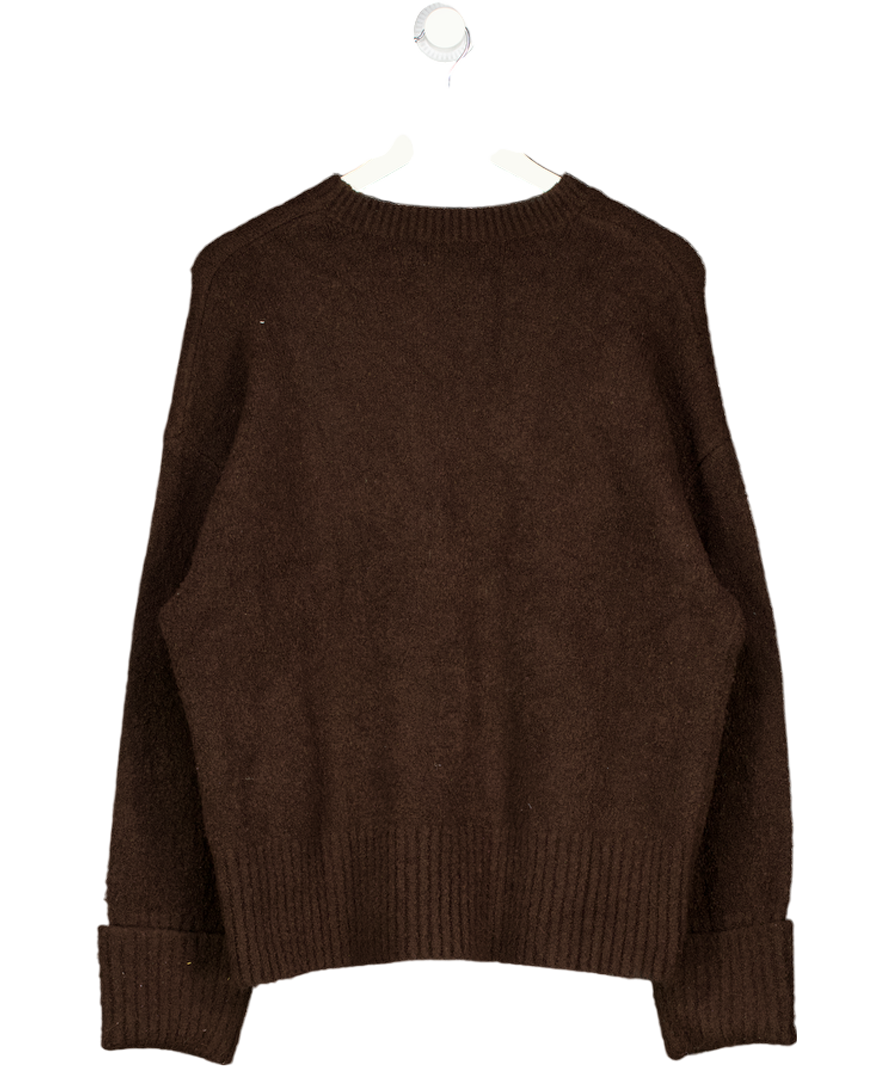 PRETTY LAVISH Brown Oversized Textured Jumper UK S