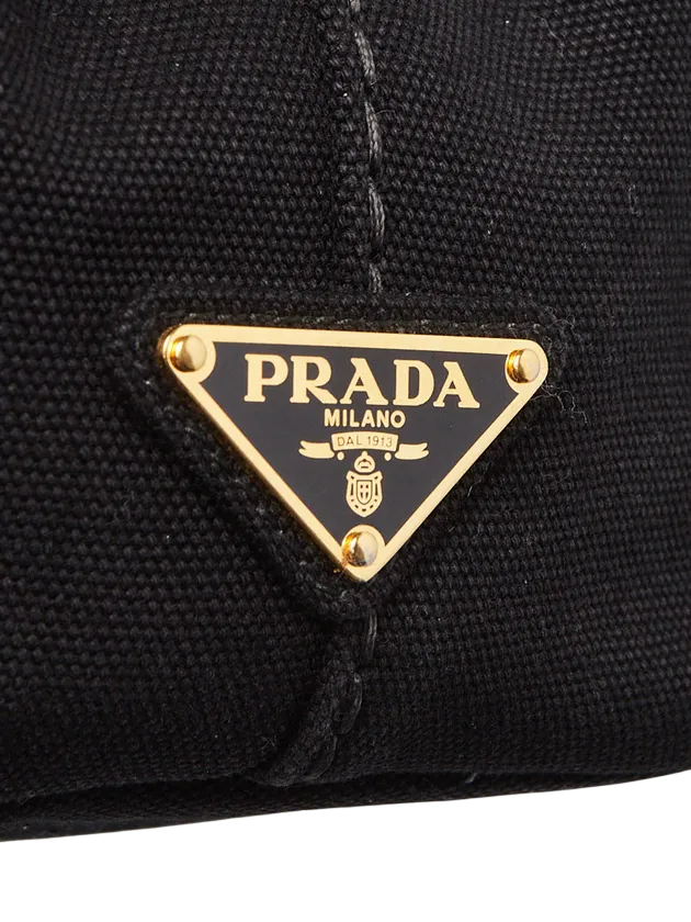 PRADA Black Canapa Canvas Small Tote Bag With Crossbody Strap
