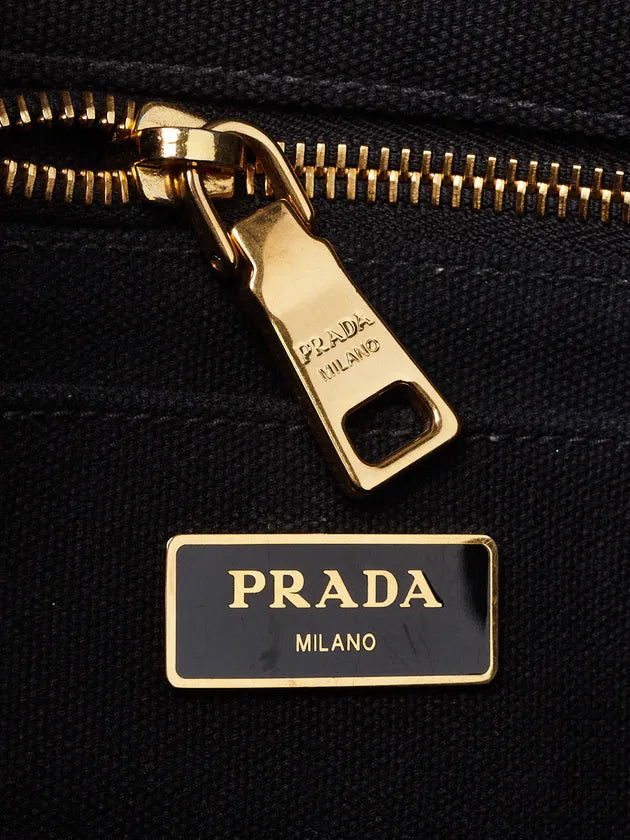 PRADA Black Canapa Canvas Small Tote Bag With Crossbody Strap