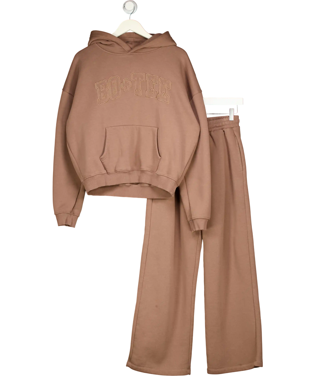 Bo + Tee Espresso Brown Logo Hoodie And Straight Leg Jogger Set UK S