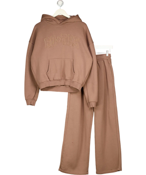Bo + Tee Espresso Brown Logo Hoodie And Straight Leg Jogger Set UK S