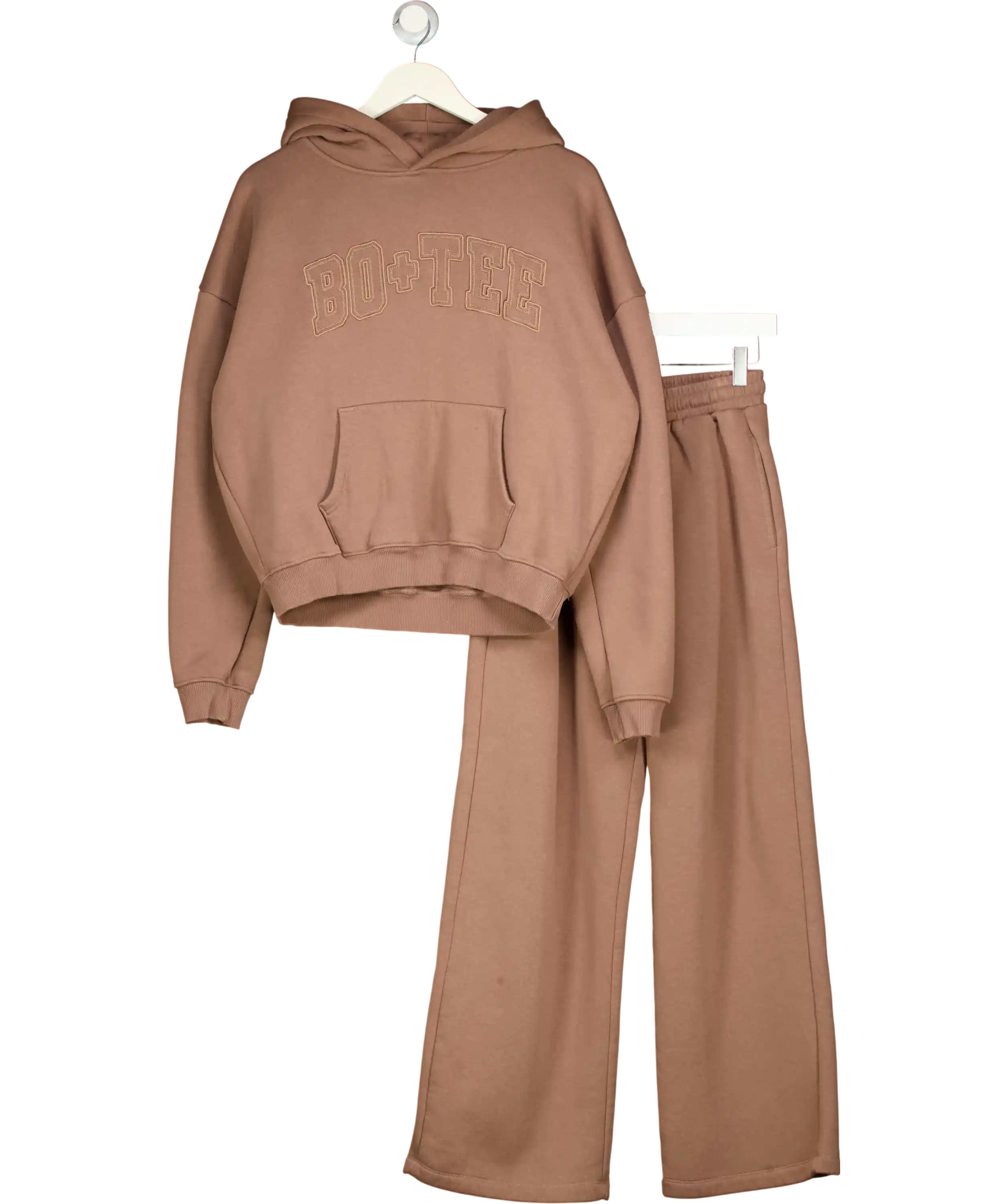 Bo + Tee Espresso Brown Logo Hoodie And Straight Leg Jogger Set UK S