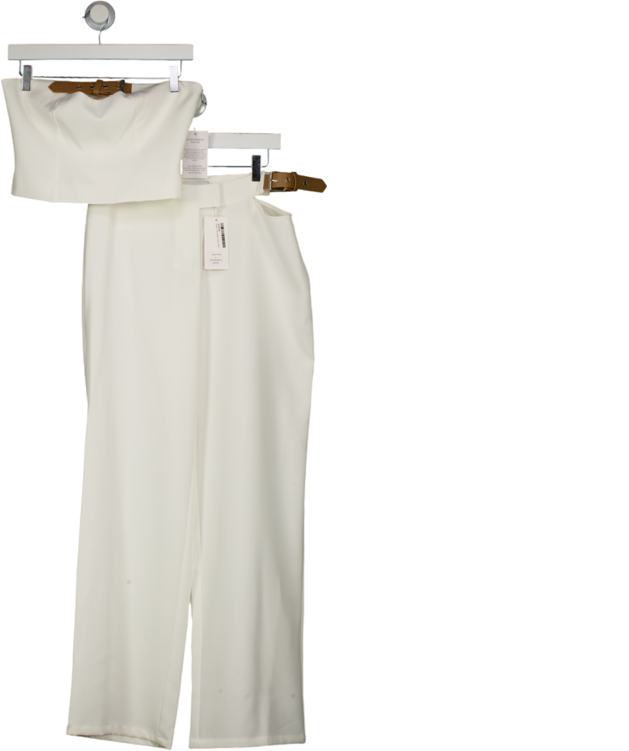 Sasha Therese White Lucia Buckle Pants (l) And Strapless Top (m) Set UK M/L