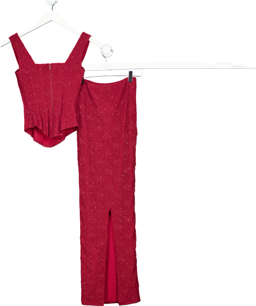 Mars the Label Red The Cinched Lace Maxi Set In Diamonte UK 6