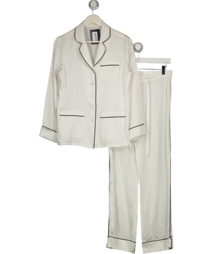 Olivia von Halle Coco Ivory & Jet Black Pyjamas In Silk Satin UK S