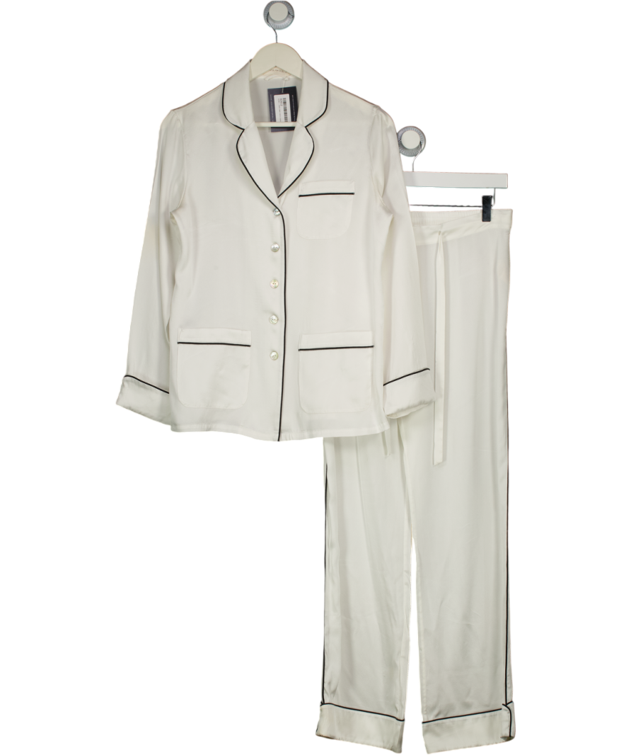 Olivia von Halle Coco Ivory & Jet Black Pyjamas In Silk Satin UK S