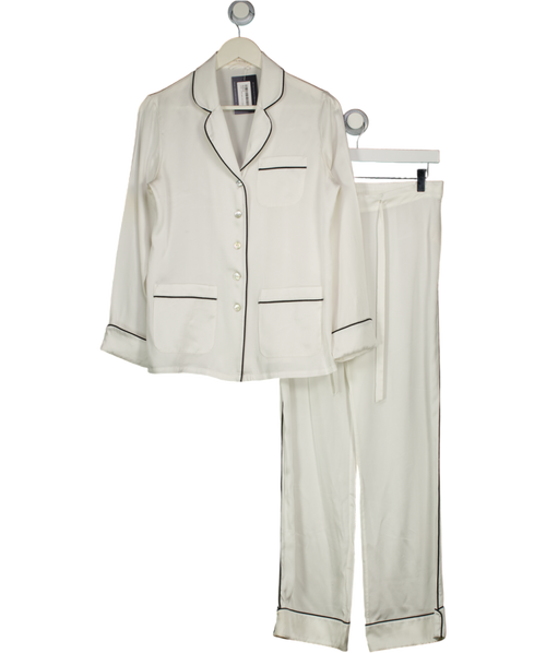 Olivia von Halle Coco Ivory & Jet Black Pyjamas In Silk Satin UK S