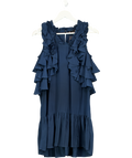 Isabel Marant 100%silk Blue Ruffle Detail Mini Dress Sz1 UK S