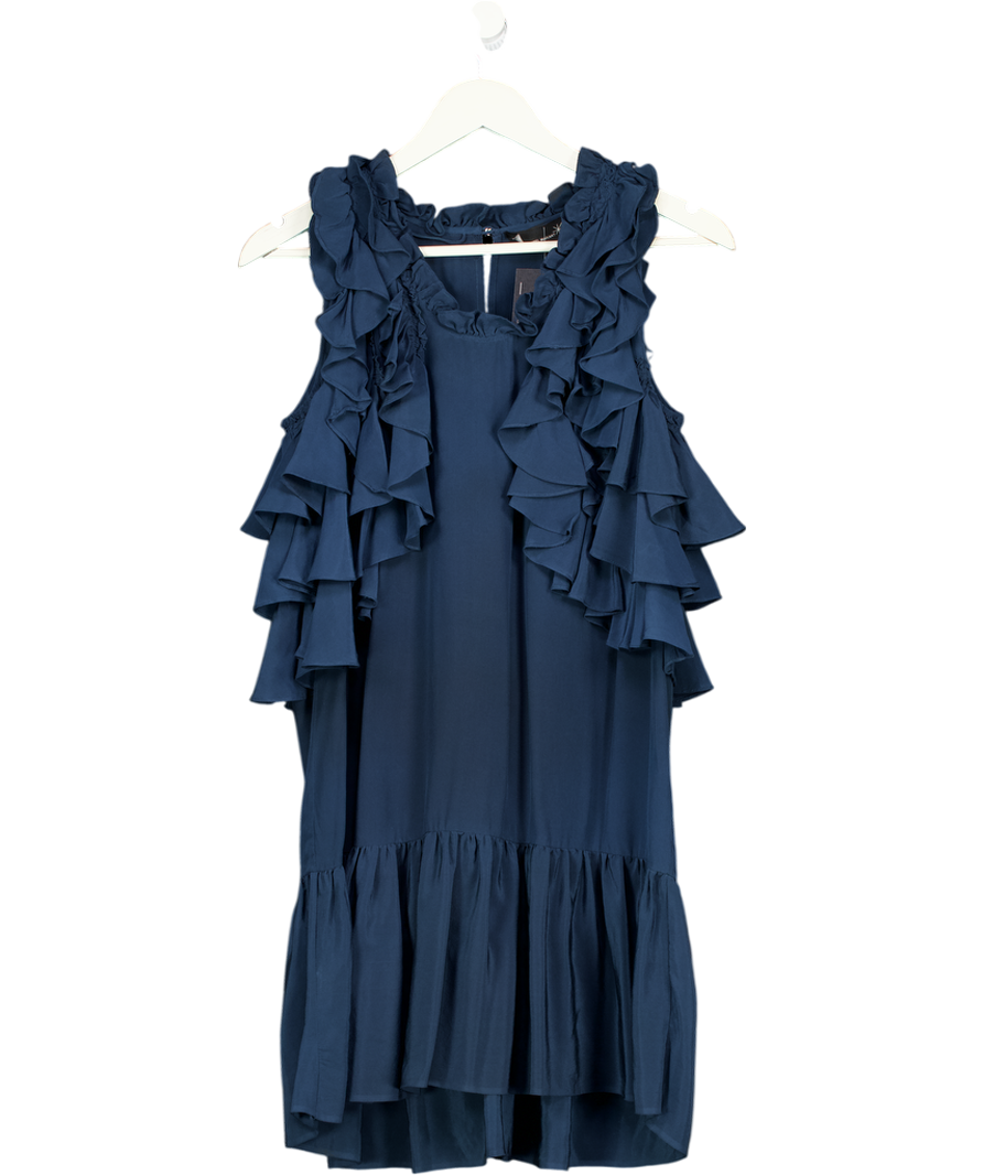 Isabel Marant 100%silk Blue Ruffle Detail Mini Dress Sz1 UK S
