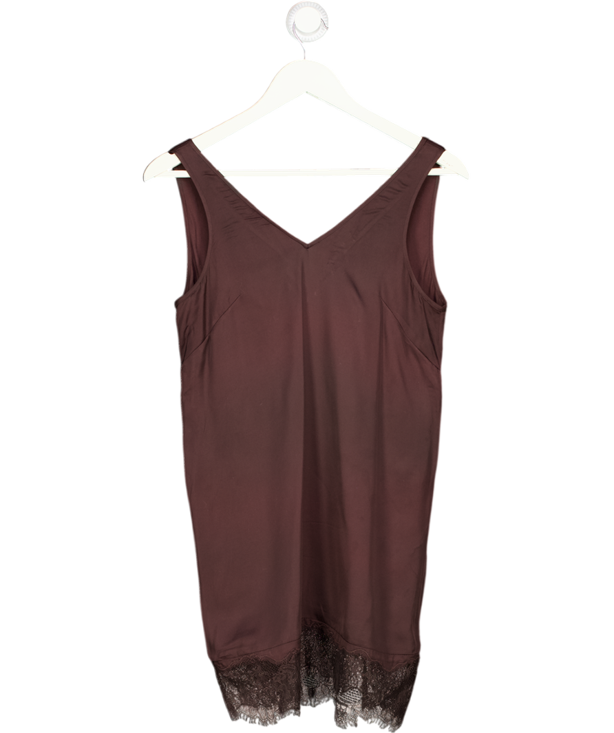 ALLSAINTS Dark Brown Eloise 2-in-1 Jumper & Sleeveless Lace Trim Mini Dress UK XS