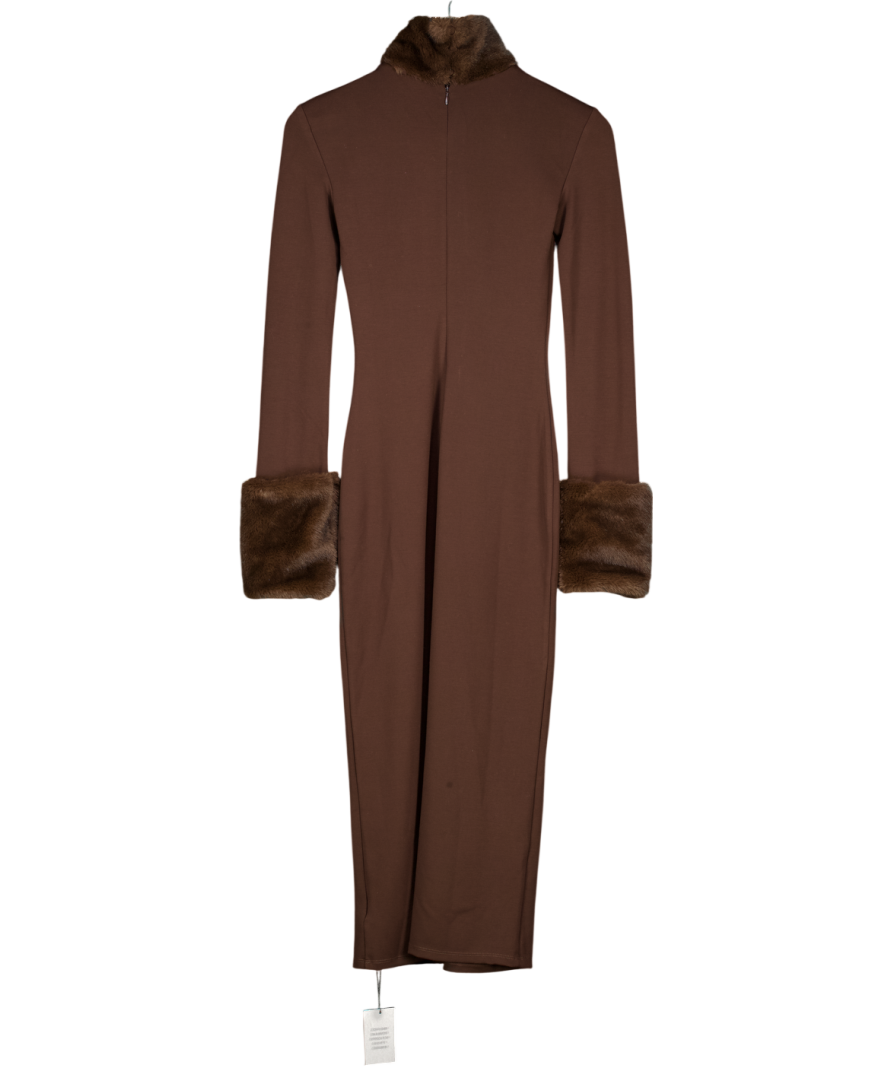 CAMILA COELHO Chocolate Brown Fur Trim Long Sleeve Dress UK XXS Reliked CAMILA COELHO Chocolate Brown Fur Trim Long Sleeve Dress UK XXS Reliked