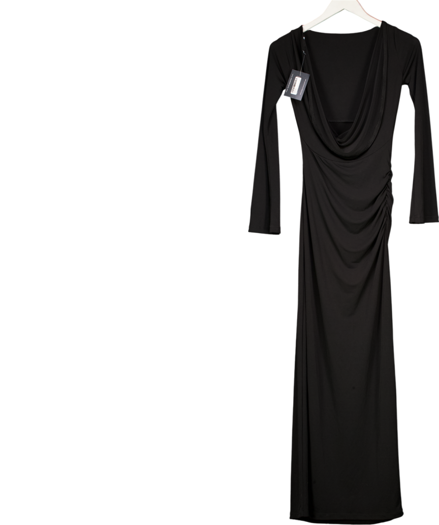 PRETTY LAVISH Black Bell Sleeve Slash Neck Maxi Dress UK 8