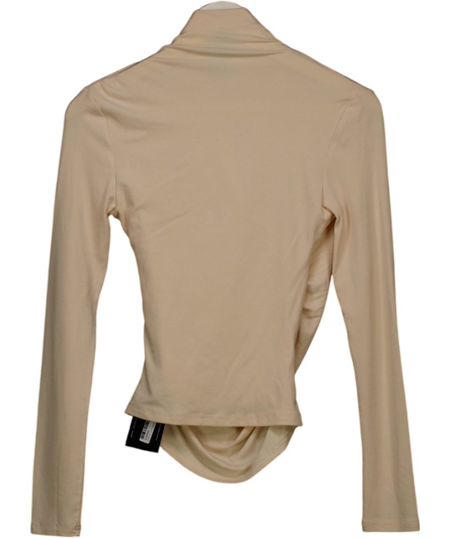 Commense Cream Cross-over Collar Pleated Cinched T-shirt UK XS