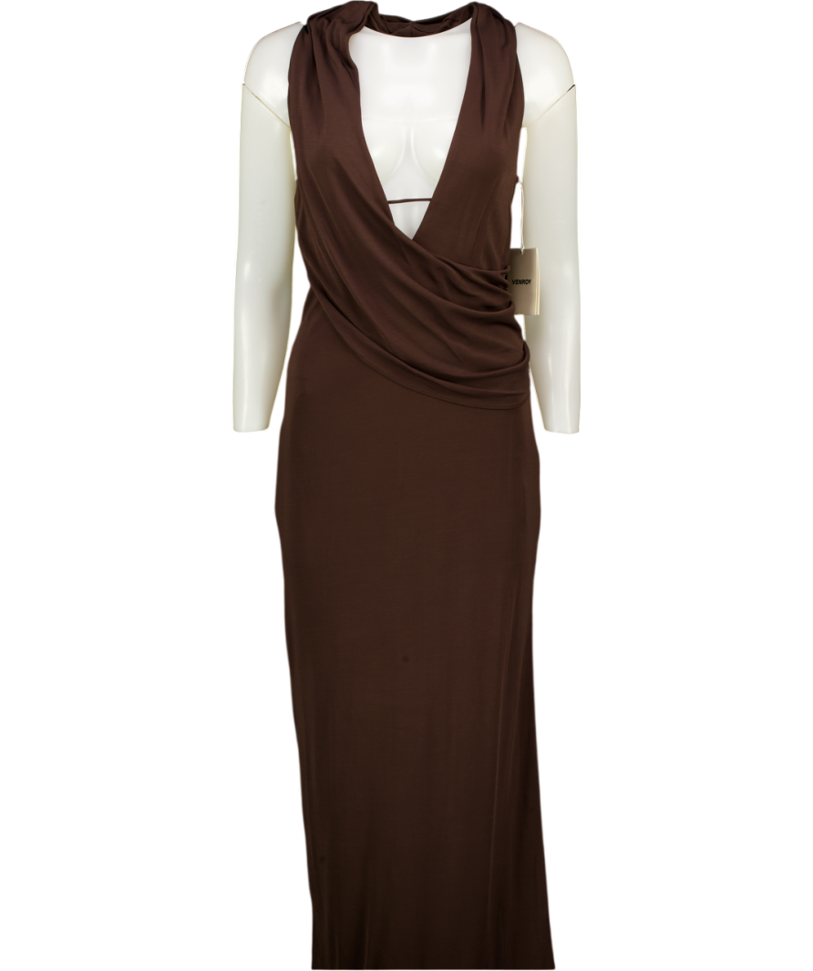 VENROY Chocolate Brown Side Cowl Maxi Dress UK S