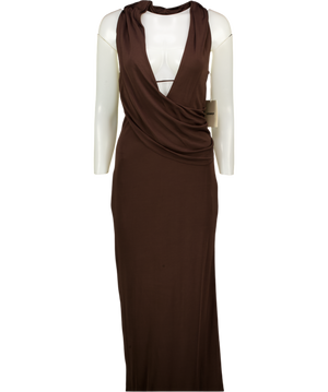 VENROY Chocolate Brown Side Cowl Maxi Dress UK S