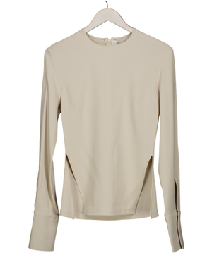 Refy Beige Split Side Long Sleeve Top UK S