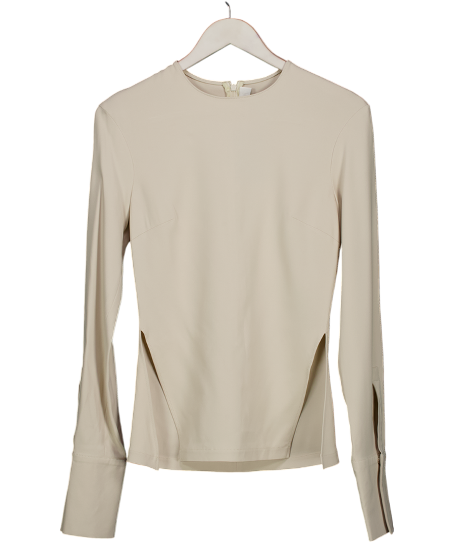 Refy Beige Split Side Long Sleeve Top UK S