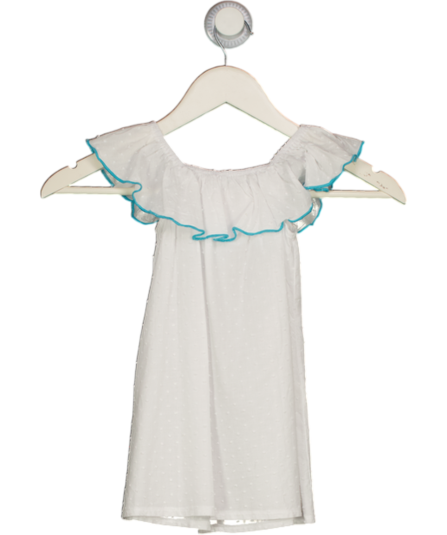La Coqueta White & Turquoise Cotton Swiss Dot Summer Dress 3 Years