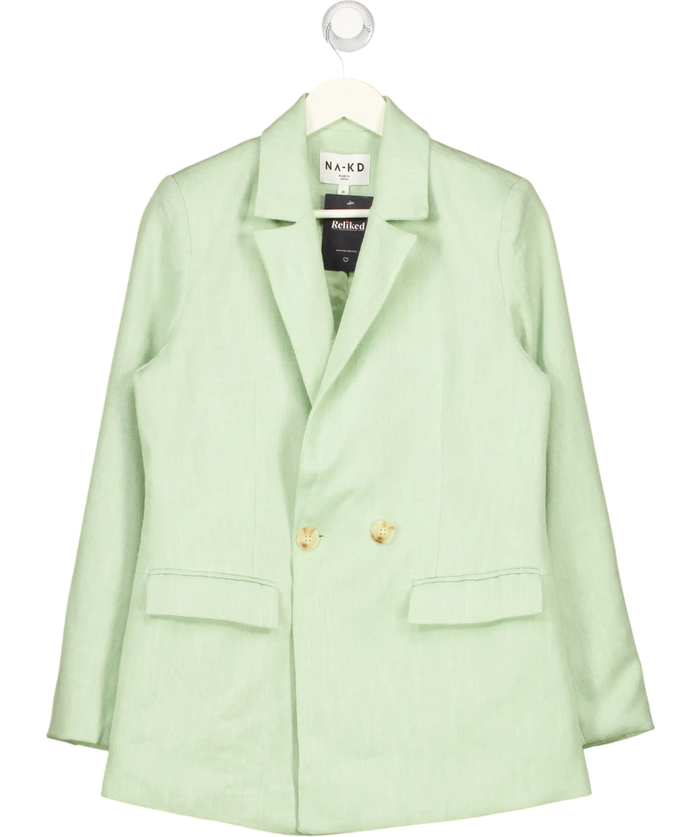 NA-KD Melange Double Breasted Blazer In Green UK 8