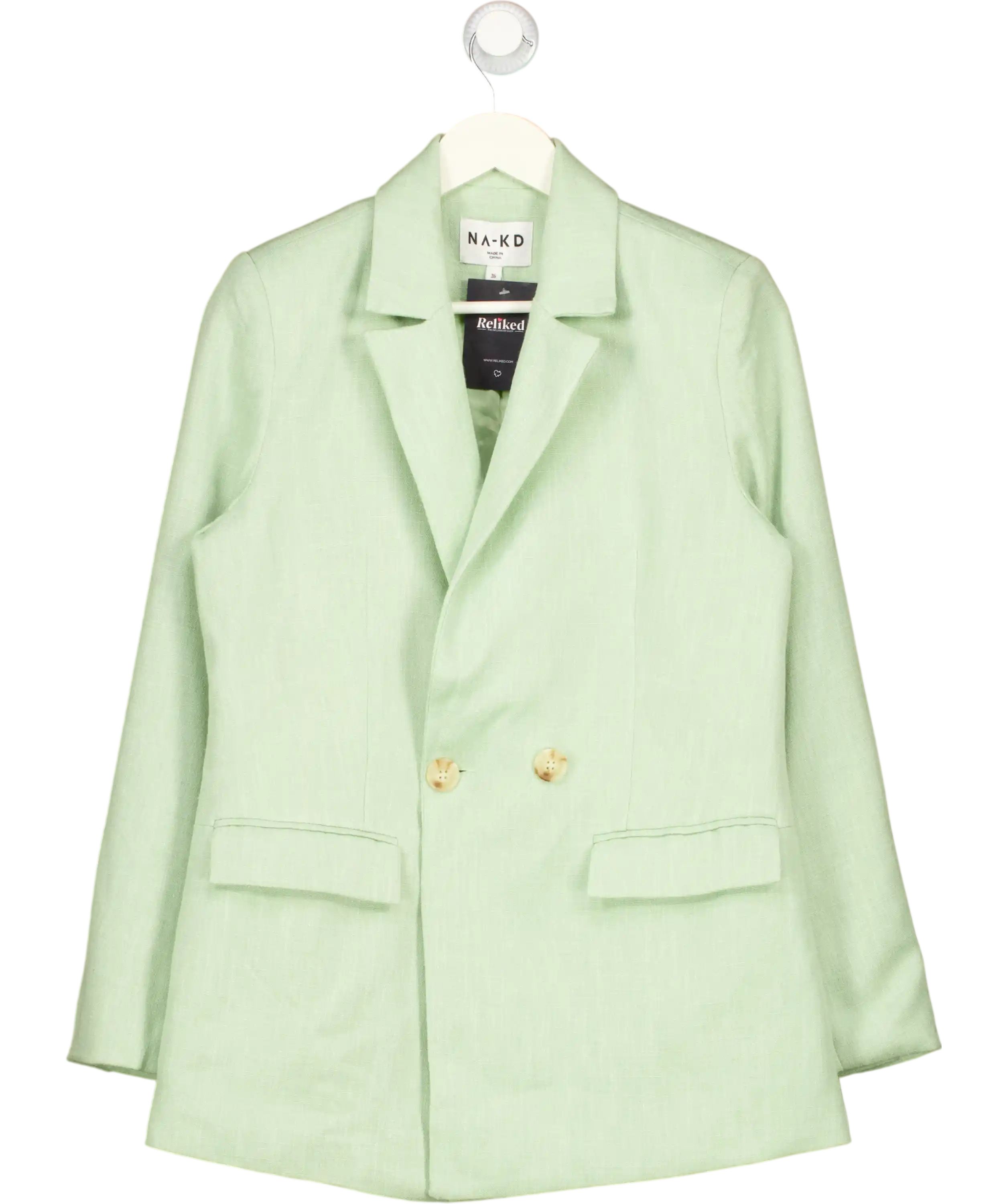 NA-KD Melange Double Breasted Blazer In Green UK 8