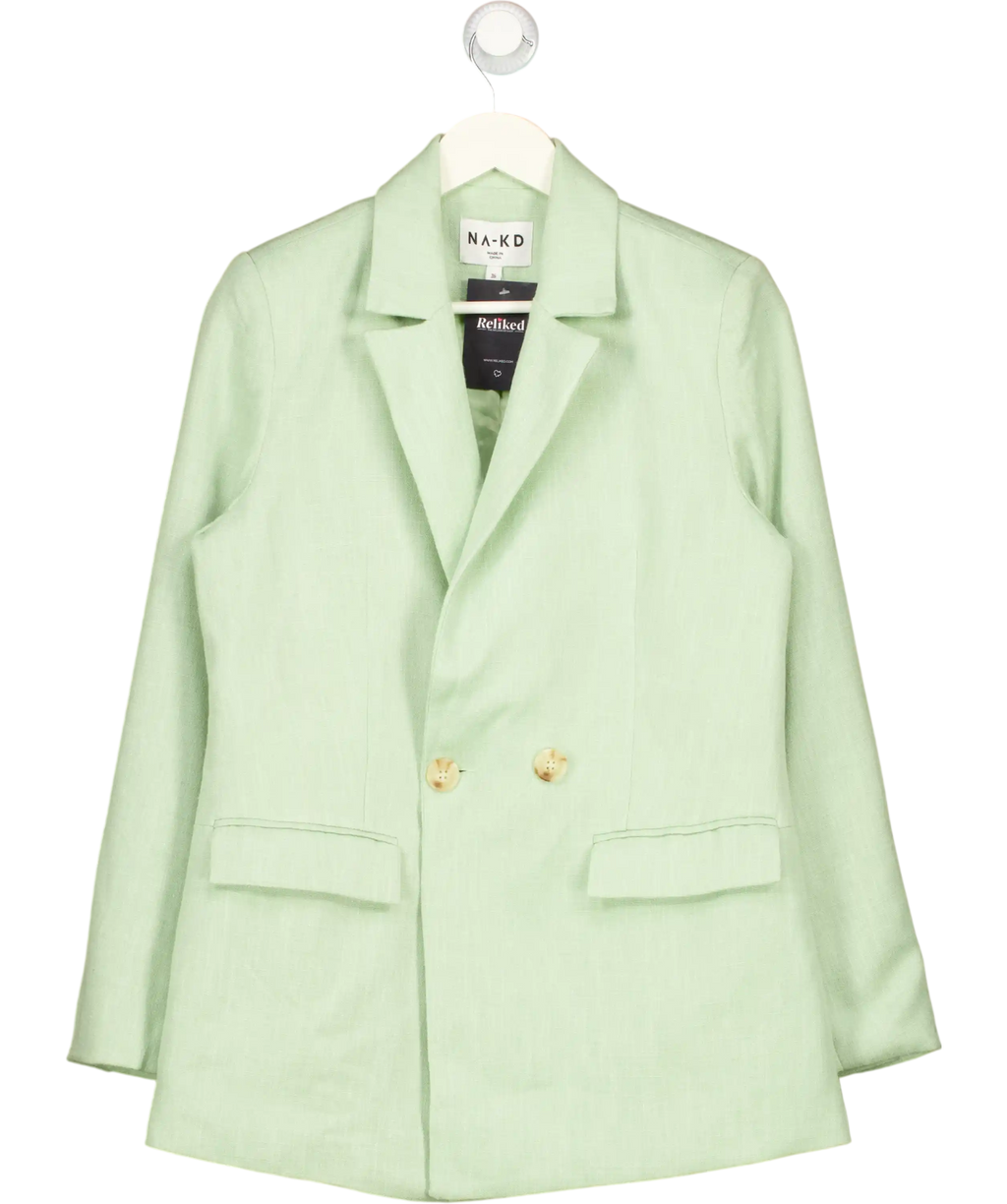 NA-KD Melange Double Breasted Blazer In Green UK 8