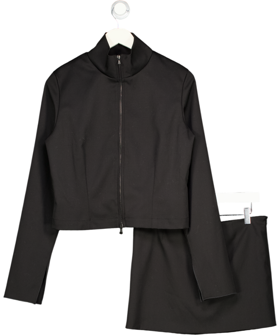 NTHEMALL Black Tailored Wool Two-way Zip Jacket And Mini Skirt Set UK S