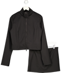 NTHEMALL Black Tailored Wool Two-way Zip Jacket And Mini Skirt Set UK S
